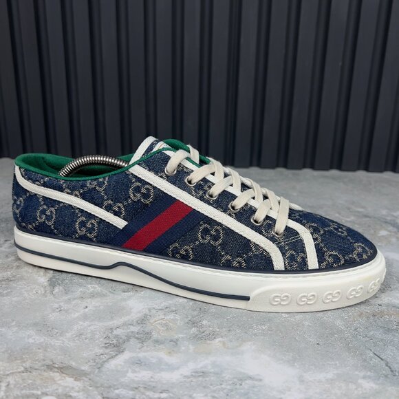 GUCCI Tennis 1977 GG Monogram Low Top Sneakers Blue Fabric 8 G or 8.5 US 42 EUR - Picture 1 of 11